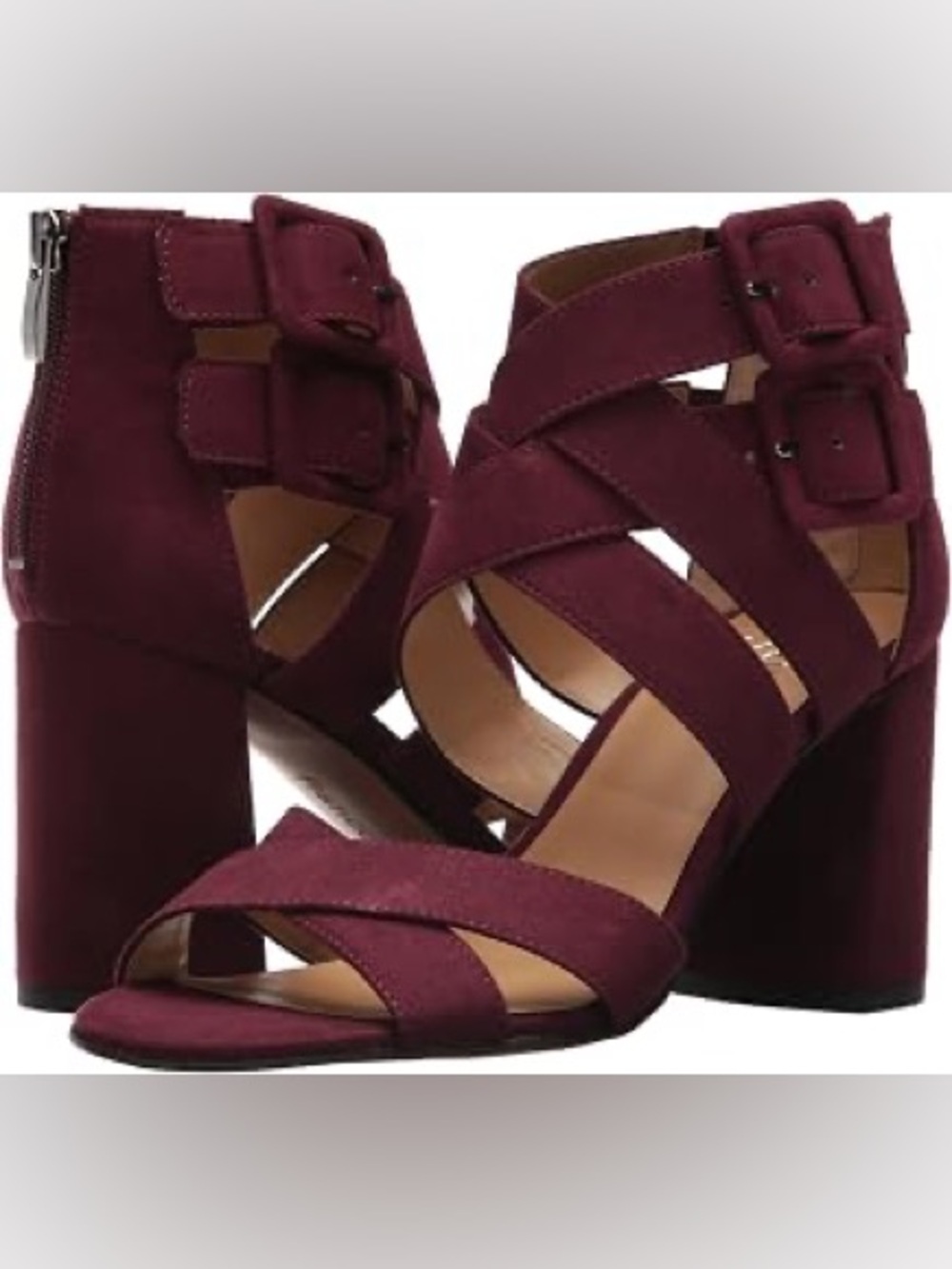 Franco Sarto Mailya Dark Burgundy Strappy Block Heel Sandals